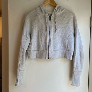 Alo Yoga Cropped Zip Up Saeatshirt in gray - small
